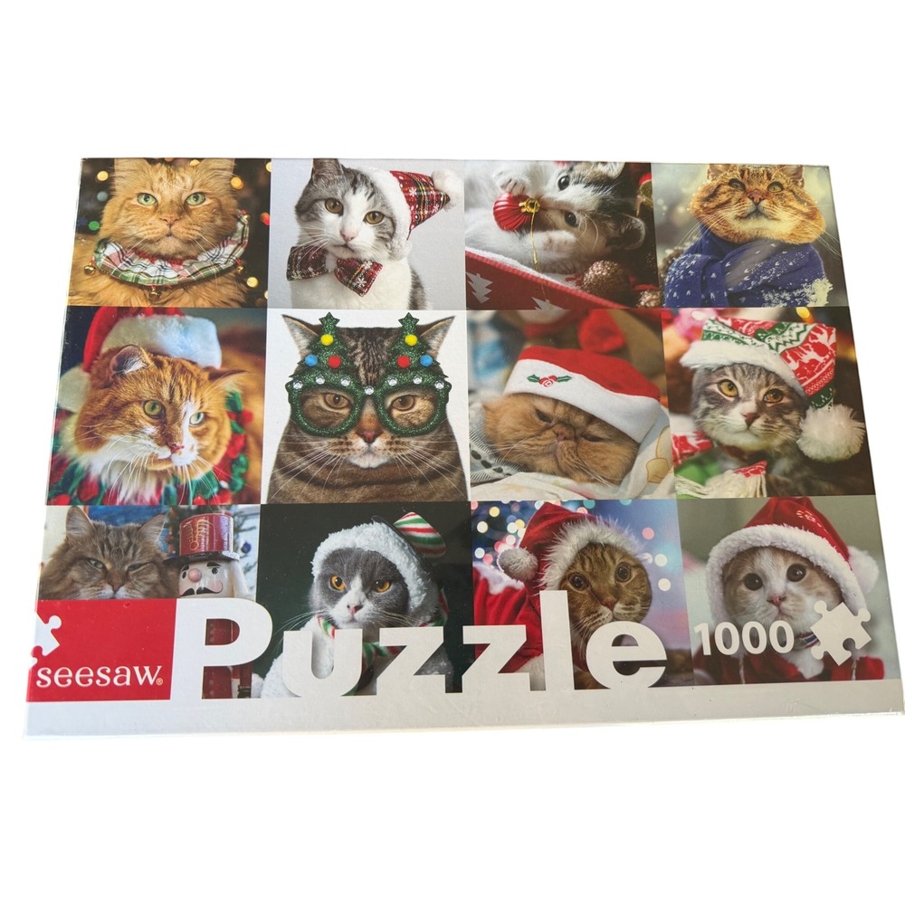 Seesaw Christmas Cats Jigsaw Puzzle 1000 Piece We Wish You A Merry Christmas NEW